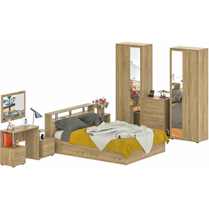 Комплект мебели СВК Камелия спальня № 10 кровать 160х200 с ящиками, комод, две тумбы, шкаф 160, косметический стол с зеркалом, дуб сонома (1024051)