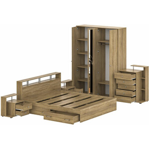 Комплект мебели СВК Камелия спальня № 11 кровать 140х200 с ящиками, комод, две тумбы, шкаф 160, дуб сонома (1024052)