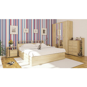 Комплект мебели СВК Камелия спальня № 11 кровать 140х200 с ящиками, комод, две тумбы, шкаф 160, дуб сонома (1024052)