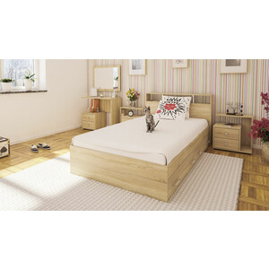 Комплект мебели СВК Камелия спальня № 13 кровать 120х200 с ящиками, косметический стол с зеркалом, две тумбы, дуб сонома (1024054)
