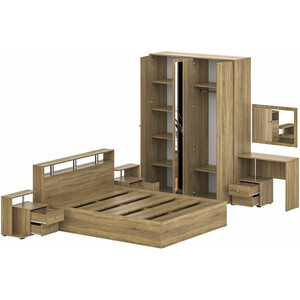 Комплект мебели СВК Камелия спальня № 2 кровать 140х200, две тумбы, шкаф 160, косметический стол с зеркалом, дуб сонома (1024056)