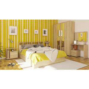 Комплект мебели СВК Камелия спальня № 2 кровать 140х200, две тумбы, шкаф 160, косметический стол с зеркалом, дуб сонома (1024056)