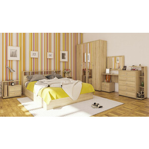 Комплект мебели СВК Камелия спальня № 3 кровать 140х200, комод, две тумбы, шкаф 160, косметический стол с зеркалом, дуб сонома (1024057)