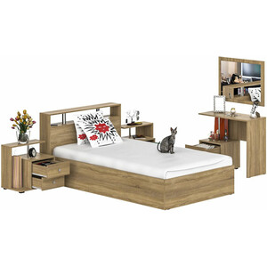 Комплект мебели СВК Камелия спальня № 6 кровать 120х200, косметический стол с зеркалом, две тумбы, дуб сонома (1024060)