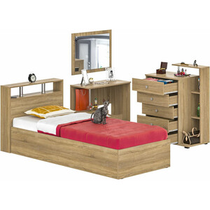 Комплект мебели СВК Камелия спальня № 7 кровать 90х200, косметический стол с зеркалом, комод, дуб сонома (1024061)
