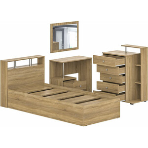 Комплект мебели СВК Камелия спальня № 7 кровать 90х200, косметический стол с зеркалом, комод, дуб сонома (1024061)
