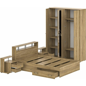 Комплект мебели СВК Камелия спальня № 8 кровать 140х200 с ящиками, две тумбы, шкаф 160, белый (1024062)