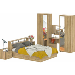 Комплект мебели СВК Камелия спальня № 9 кровать 160х200 с ящиками, две тумбы, шкаф 160, косметический стол с зеркалом, дуб сонома (1024063)