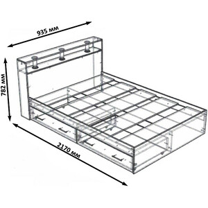 Кровать СВК Камелия 90х200 с ящиками, дуб сонома (1024041)