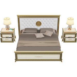 Кровать Мэри Версаль СВ-04МИБК 1800х2000 с двумя тумбочками СВ-05, цвет слоновая кость