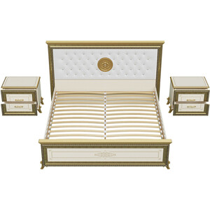 Кровать Мэри Версаль СВ-04МИБК 1800х2000 с двумя тумбочками СВ-05, цвет слоновая кость