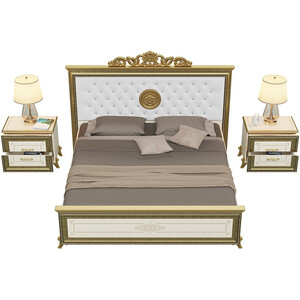 Кровать Мэри Версаль СВ-04МИК 1800х2000 с короной, две тумбочки, цвет слоновая кость