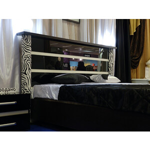 Кровать Мэри Сан-Ремо СР-05О 1600х2000 с двумя тумбочками СР-04, венге цаво/чёрный глянец