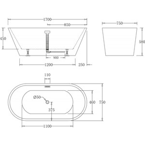 Акриловая ванна BelBagno 170х75 (BB61-1700-W0)