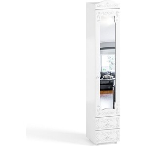 Шкаф для одежды ОЛМЕКО Италия ИТ-37 с зеркальной дверью и ящиками, белое дерево