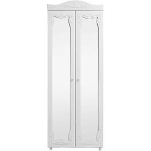 Шкаф для белья ОЛМЕКО Италия ИТ-43 с зеркальными дверьми, белое дерево