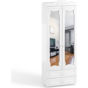 Шкаф для белья ОЛМЕКО Италия ИТ-45 с зеркальными дверьми и ящиками, белое дерево шкаф четырехдверный олмеко италия ит 63 две зеркальные дверцы с ящиками белое дерево