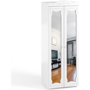 Шкаф для одежды ОЛМЕКО Италия ИТ-48 с зеркальными дверьми, белое дерево шкаф для одежды олмеко афина аф 50 с зеркальными дверьми и ящиками белое дерево