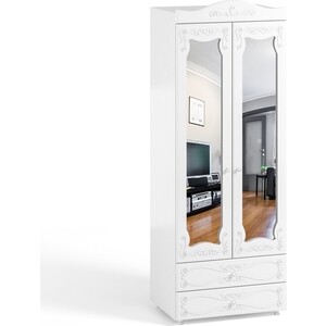 Шкаф для одежды ОЛМЕКО Италия ИТ-50 с зеркальными дверьми и ящиками, белое дерево шкаф для одежды compass дримстар дс 60к глухой белое дерево
