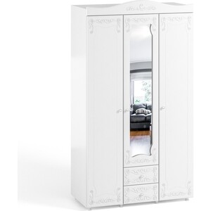 Шкаф трехдверный ОЛМЕКО Италия ИТ-57 с зеркальной дверью и ящиками, белое дерево шкаф трехдверный олмеко италия ит 55 с зеркальными дверьми белое дерево