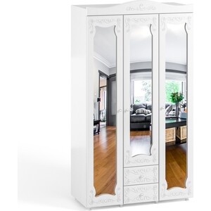Шкаф трехдверный ОЛМЕКО Италия ИТ-58 с зеркальными дверьми и ящиками, белое дерево шкаф для одежды олмеко афина аф 33 белое дерево