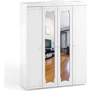 Шкаф четырехдверный ОЛМЕКО Италия ИТ-60 две зеркальные дверцы, белое дерево шкаф витрина олмеко монако мн 31 белое дерево