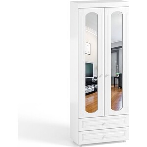 Шкаф для белья ОЛМЕКО Афина АФ-45 с зеркальными дверьми и ящиками, белое дерево зеркало навесное олмеко афина аф 4 навесное прямоугольное белое дерево