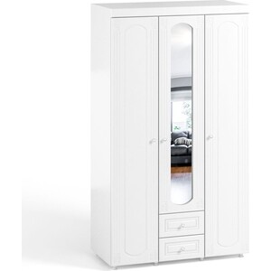 Шкаф трехдверный ОЛМЕКО Афина АФ-57 с зеркальной дверью и ящиками, белое дерево шкаф для одежды олмеко афина аф 37 с зеркальной дверью и ящиками белое дерево