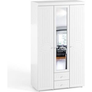 Шкаф трехдверный ОЛМЕКО Монако МН-57 с зеркальной дверью и ящиками, белое дерево шкаф для одежды олмеко монако мн 37 с зеркальной дверью и ящиками белое дерево