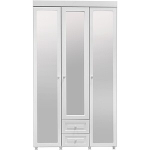 Шкаф трехдверный ОЛМЕКО Монако МН-58 с зеркальными дверьми и ящиками, белое дерево