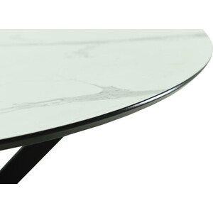 Стол обеденный Аврора Мехико Премиум 3Д столешница пластик камень белый (FC13) / черный матовый шагрень, опоры черный матовый муар