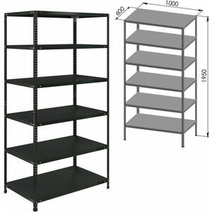 Стеллаж металлический Brabix Графит Ms Kd-195/60-6 лофт, 1950х1000х600 мм, 6 полок (291274)