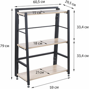 Стеллаж Brabix Smart Sh-006 лофт, 605х295х790 мм, трапеция, складной, металл/лдсп дуб, каркас черный (641870)