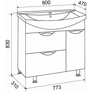 Мебель для ванной Emmy Милли 80х47 с дверцей и ящиками, белый