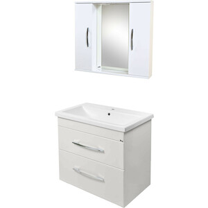 Мебель для ванной Emmy Рокард 80х45 подвесная, два ящика, белая вытяжка подвесная bosch dhu662bq белая