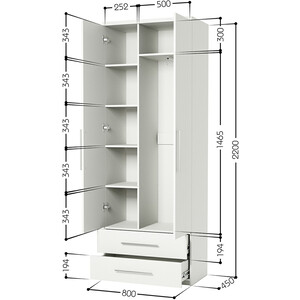 Шкаф комбинированный с ящиками Шарм-Дизайн Комфорт МКЯ-22 80х45 с зеркалом, белый