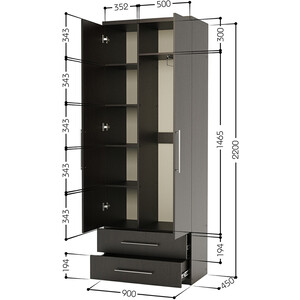 Шкаф комбинированный с ящиками Шарм-Дизайн Комфорт МКЯ-22 90х45 с зеркалом, венге
