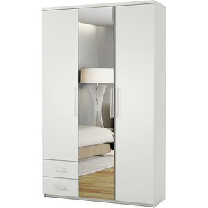 Шкаф трехдверный Шарм-Дизайн Комфорт МКЯ-32/1 135х60 с зеркалом, белый шкаф комбинированный с ящиками шарм дизайн комфорт мкя 22 80х60 с зеркалом венге