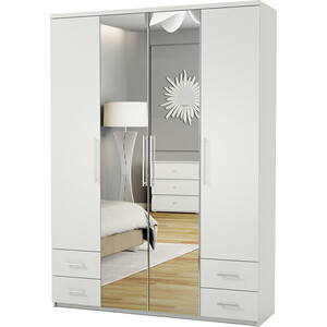 Шкаф четырехдверный Шарм-Дизайн Комфорт МКЯ2-43 140х60 с зеркалом, белый шкаф четырехдверный шарм дизайн комфорт мкя2 43 120х60 с зеркалами дуб сонома