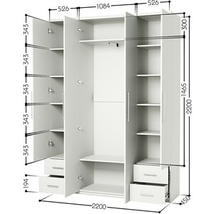 Шкаф четырехдверный Шарм-Дизайн Комфорт МКЯ2-43 220х45 с зеркалом, белый