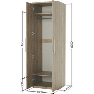 Шкаф для одежды Шарм-Дизайн Комфорт МШ-21 100х60 с зеркалами, дуб сонома