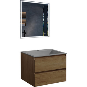 Мебель для ванной Vincea Luka 60х48 T.Oak, серая раковина мебель для ванной runo мальта 70х46 раковина moduo leaf серый дуб