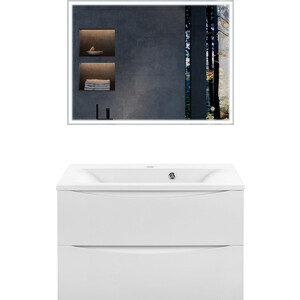 Мебель для ванной Vincea Mia 80х45 G.White, белая раковина зеркало genglass rauntel white m ggm 03 3 1