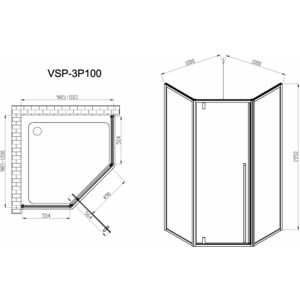 Душевой уголок Vincea Penta 100х100 прозрачный, черный (VSP-3P100CLB)