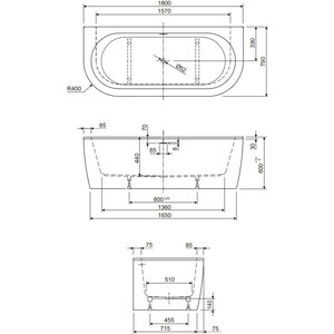 Акриловая ванна Cezares Slim Wall 180х80 белая (SLIM WALL-180-80-60-W37-SET)