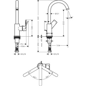 Смеситель для раковины Hansgrohe Rebris E с донным клапаном, хром (72576000)