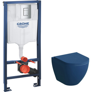 Комплект унитаза Grossman с инсталляцией Grohe, сиденье микролифт, синий матовый (GR-4455BLMS, 38772001) сиденье для унитаза iddis id 126 dp sc микролифт дюропласт белое