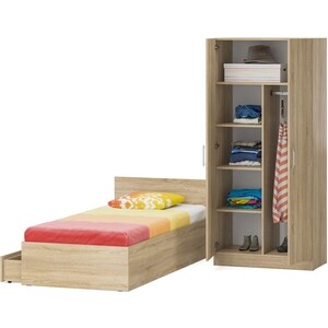 Комплект мебели СВК Стандарт кровать 90х200 с ящиками, шкаф 2-х створчатый 90х52х200, дуб сонома (1024348)