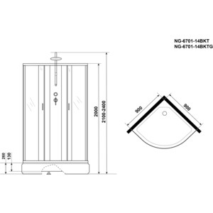 Душевая кабина Niagara NG-6701-14BKT 90х90х210-240