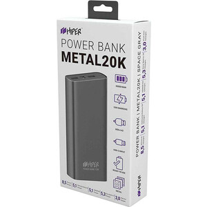 Мобильный аккумулятор Hiper Metal20K 20000mAh 2.4A 2xUSB темно-серый (METAL 20K SPACE GRAY)